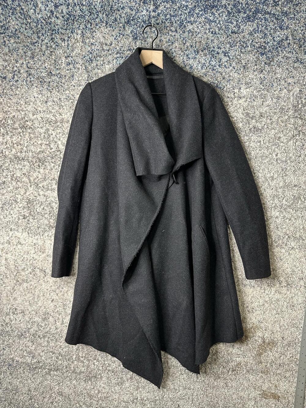 AllSaints Coat Womens 6 Black City Monument Wool Toggle Drape Overcoat Collar